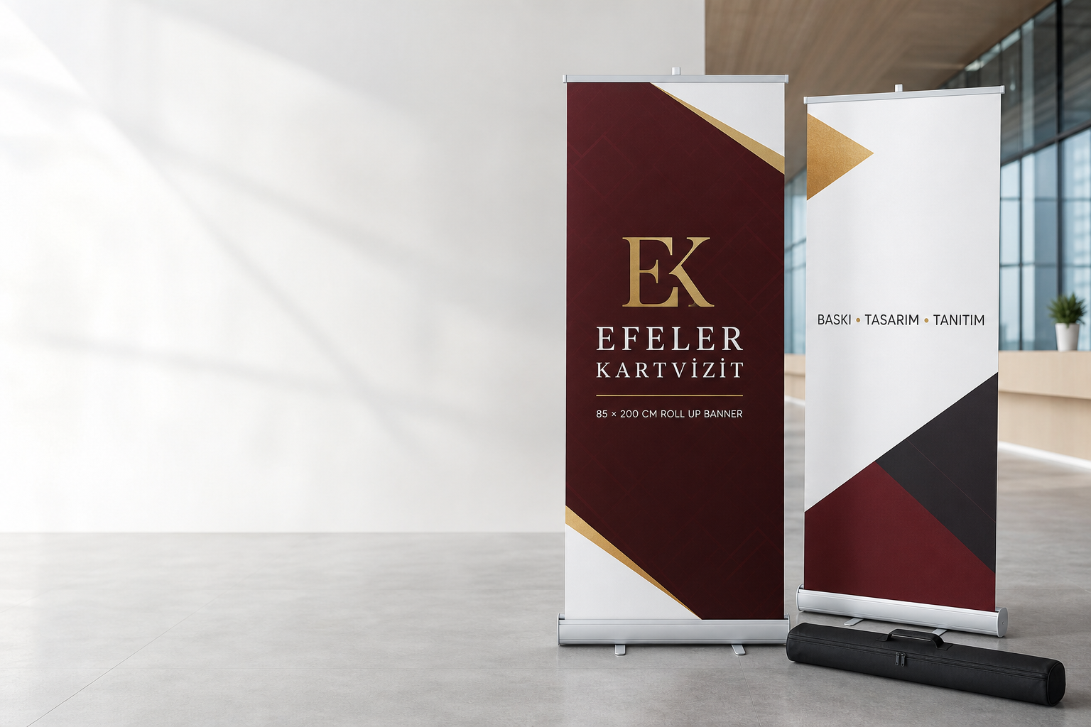 Efeler Kartvizit logolu 85x200 cm Roll Up banner ve taşıma çantası
