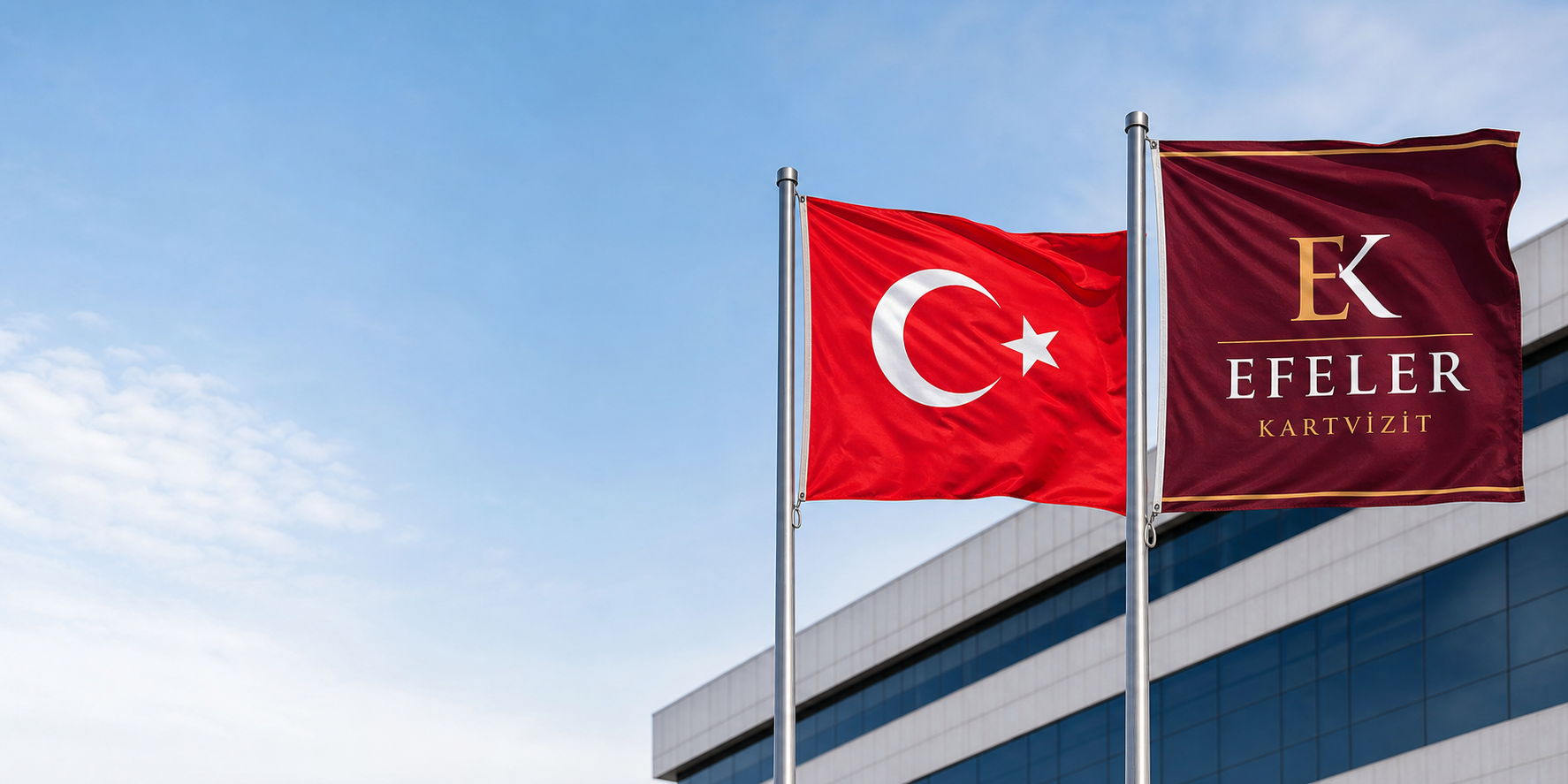 Efeler Kartvizit logolu kurumsal gönder bayrak ve Türk bayrağı